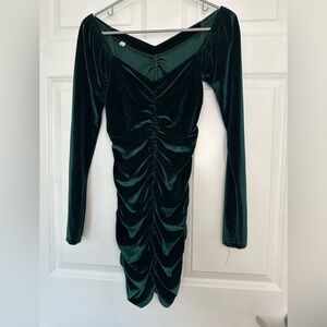 Emerald Ruched Velvet Dress - Medium